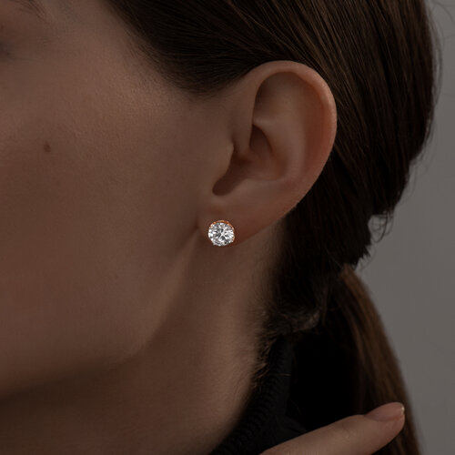 Серьги - пусеты из серебра с фианитом и позолотой — изображение 3